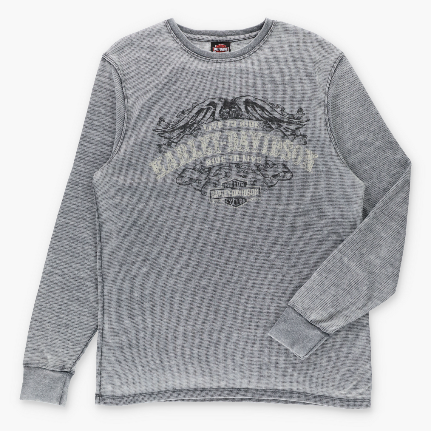 Vintage HARLEY DAVIDSON Alabama Grey Long Sleeve Waffle Thermal Tee (XL) Vintage Sole Melbourne