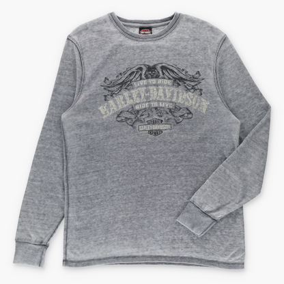 Vintage HARLEY DAVIDSON Alabama Grey Long Sleeve Waffle Thermal Tee (XL) Vintage Sole Melbourne