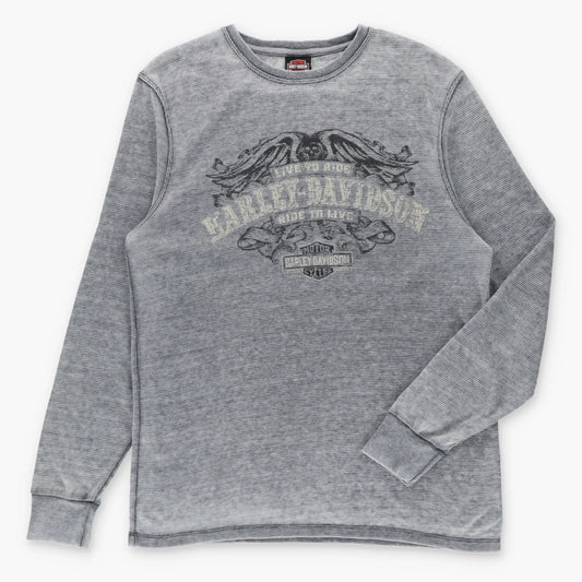 Vintage HARLEY DAVIDSON Alabama Grey Long Sleeve Waffle Thermal Tee (XL)