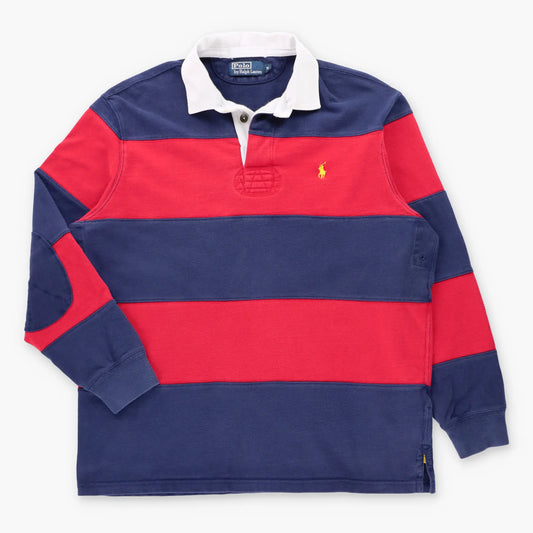 Vintage POLO RALPH LAUREN Embroidered Pony Navy & Red Long Sleeve Rugby Jumper (M-L)