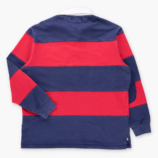 Vintage POLO RALPH LAUREN Embroidered Pony Navy & Red Long Sleeve Rugby Jumper (M-L)