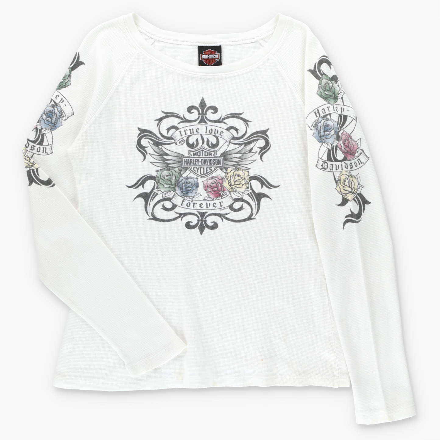HARLEY DAVIDSON "True Love Forever" USA Made Thermal Long Sleeve Tee (Women's L) Vintage Sole Melbourne