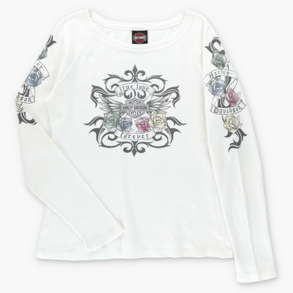 HARLEY DAVIDSON "True Love Forever" USA Made Thermal Long Sleeve Tee (Women's L) Vintage Sole Melbourne