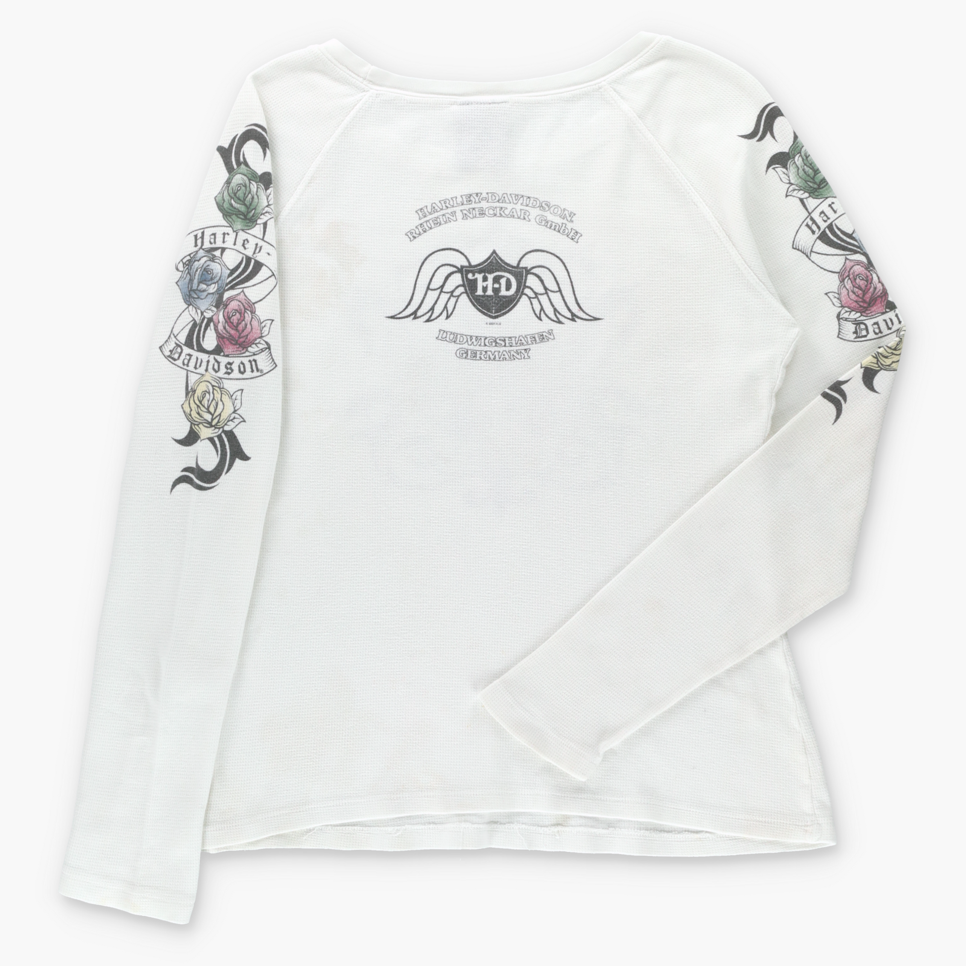 HARLEY DAVIDSON "True Love Forever" USA Made Thermal Long Sleeve Tee (Women's L) Vintage Sole Melbourne