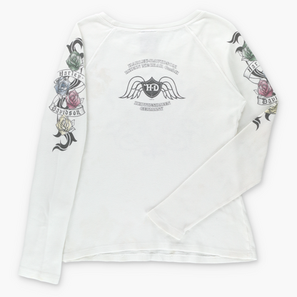 HARLEY DAVIDSON "True Love Forever" USA Made Thermal Long Sleeve Tee (Women's L) Vintage Sole Melbourne