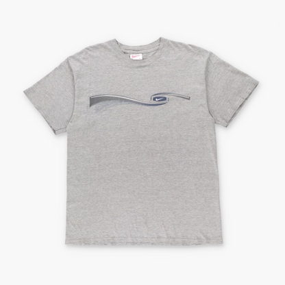 NIKE AIR Heather Grey & Blue Swoosh Logo Graphic T-Shirt (M)