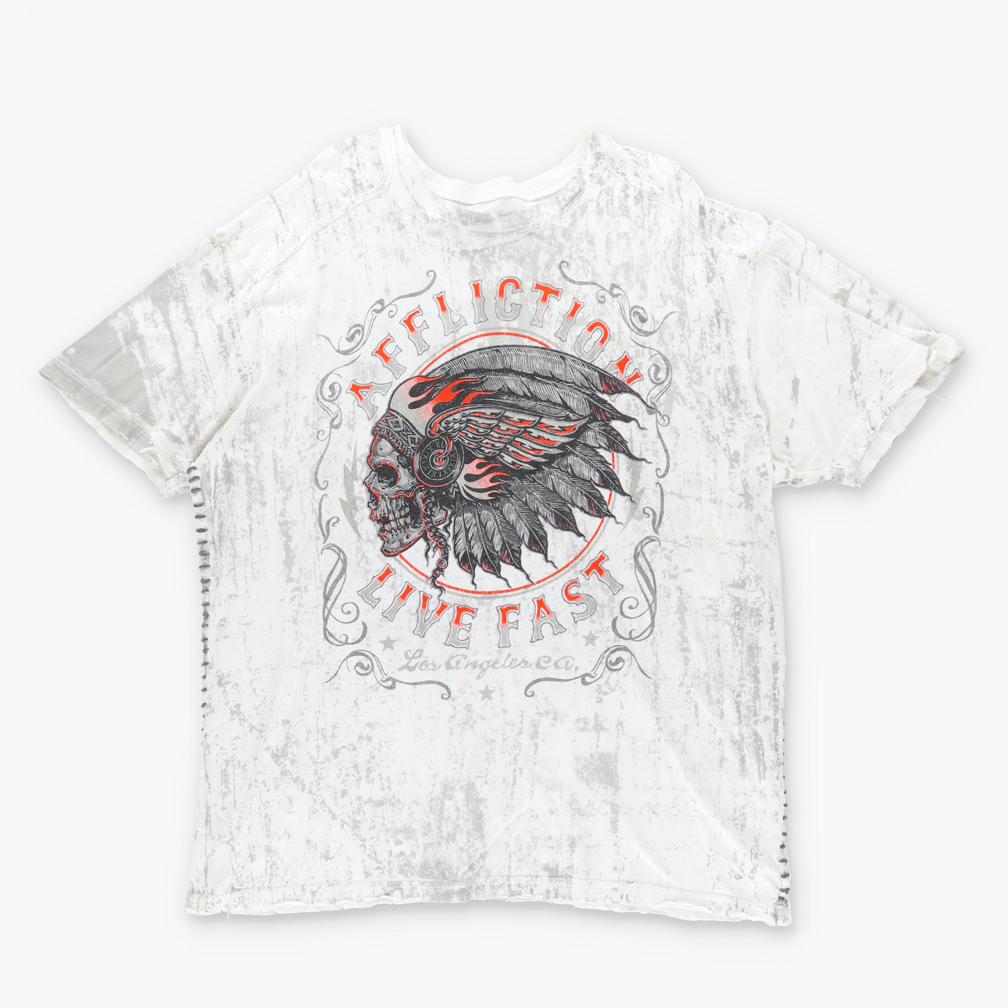 AFLICTION 'Live Fast' Y2K Punk Skull Graphic Side Stitch T-Shirt (XL-XXL)