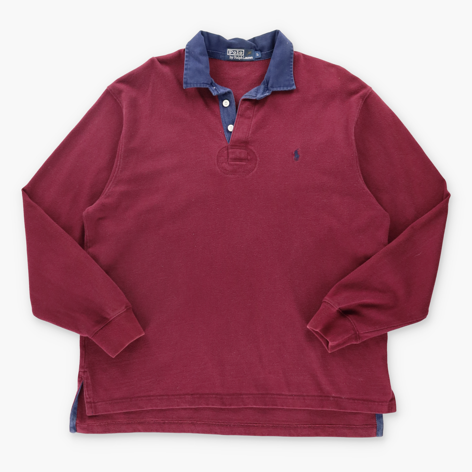 Vintage POLO RALPH LAUREN Maroon & Navy Embroidered Logo Rugby Sweatshirt (L-XL) *Aubs Vintage Sole Melbourne