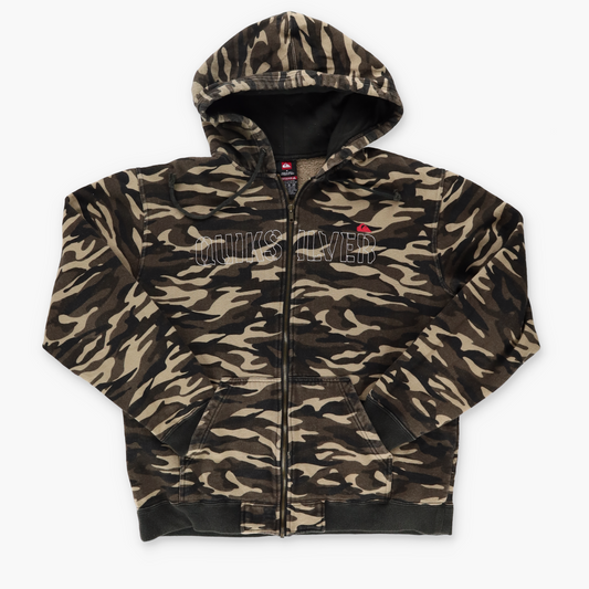 QUICKSILVER Y2K Camo Embroidered Spell Out Logo Zip Up Jacket (S)