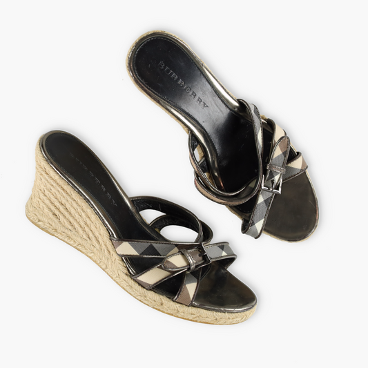 BURBERRY Nova Check Espadrille Wedged Heel Sandals (40)
