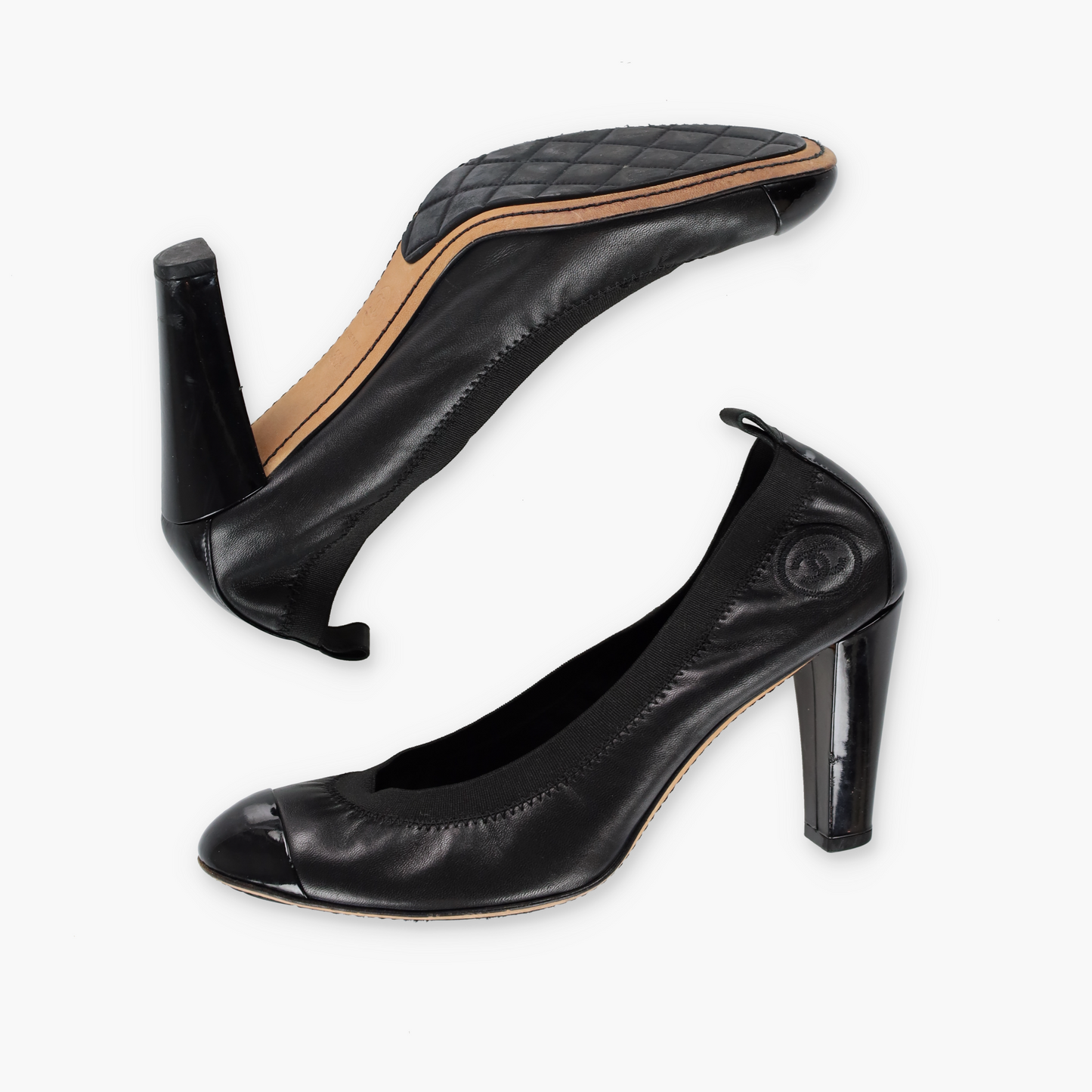 CHANEL 'Stretch Spirit' Black Leather Elastic Ballerina Heels (38.5)