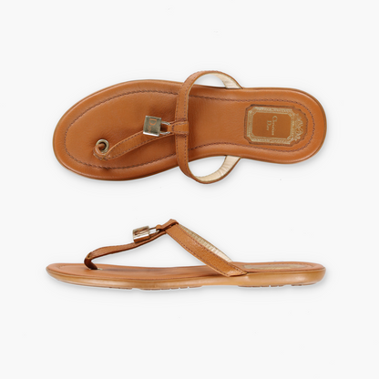CHRISTIAN DIOR Lock Charm Leather Thongs Sandals (37)