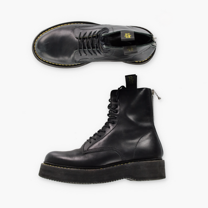 R13 'Single Stack' Black Leather Platform Boots Italy Made (39)