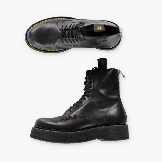 R13 'Single Stack' Black Leather Platform Boots Italy Made (39)
