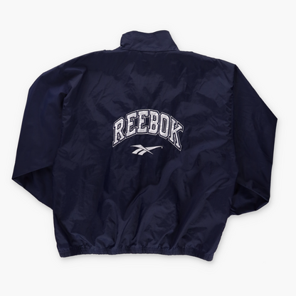 REEBOK Spell Out Embroidered Logo Navy Zip Up Windbreaker Jacket (XL)