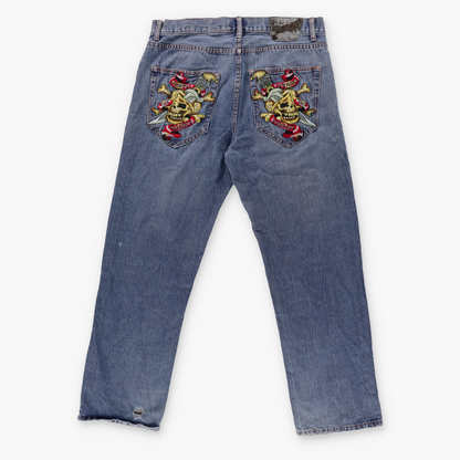 ED HARDY by Christian Audigier Y2K  Embroidered Skull Jeans (36x34)