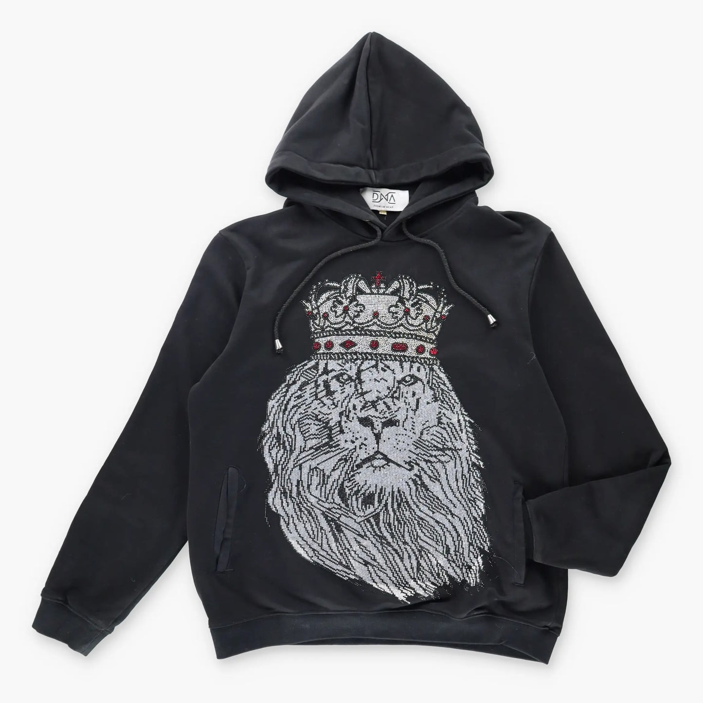 Vintage DEMONS N' ANGELS Y2K Rhinestone Lion Crown Black Hooded Sweatshirt (M)