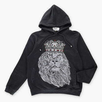 Vintage DEMONS N' ANGELS Y2K Rhinestone Lion Crown Black Hooded Sweatshirt (M)