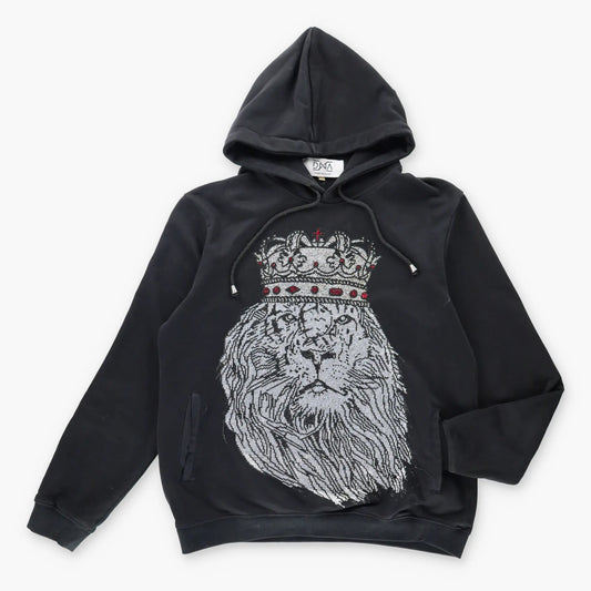 Vintage DEMONS N' ANGELS Y2K Rhinestone Lion Crown Black Hooded Sweatshirt (M)