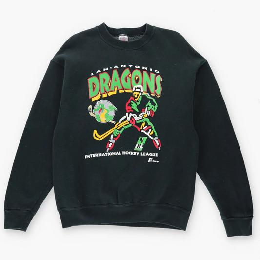 Vintage 90'S DRAGONS San Antonio NHL USA Made Black Sweatshirt (L)