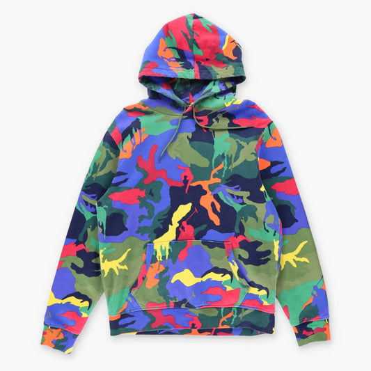 Vintage POLO RALPH LAUREN Colourful Camo Embroidered Pony  Hooded Sweatshirt (L)