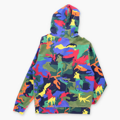 Vintage POLO RALPH LAUREN Colourful Camo Embroidered Pony  Hooded Sweatshirt (L)