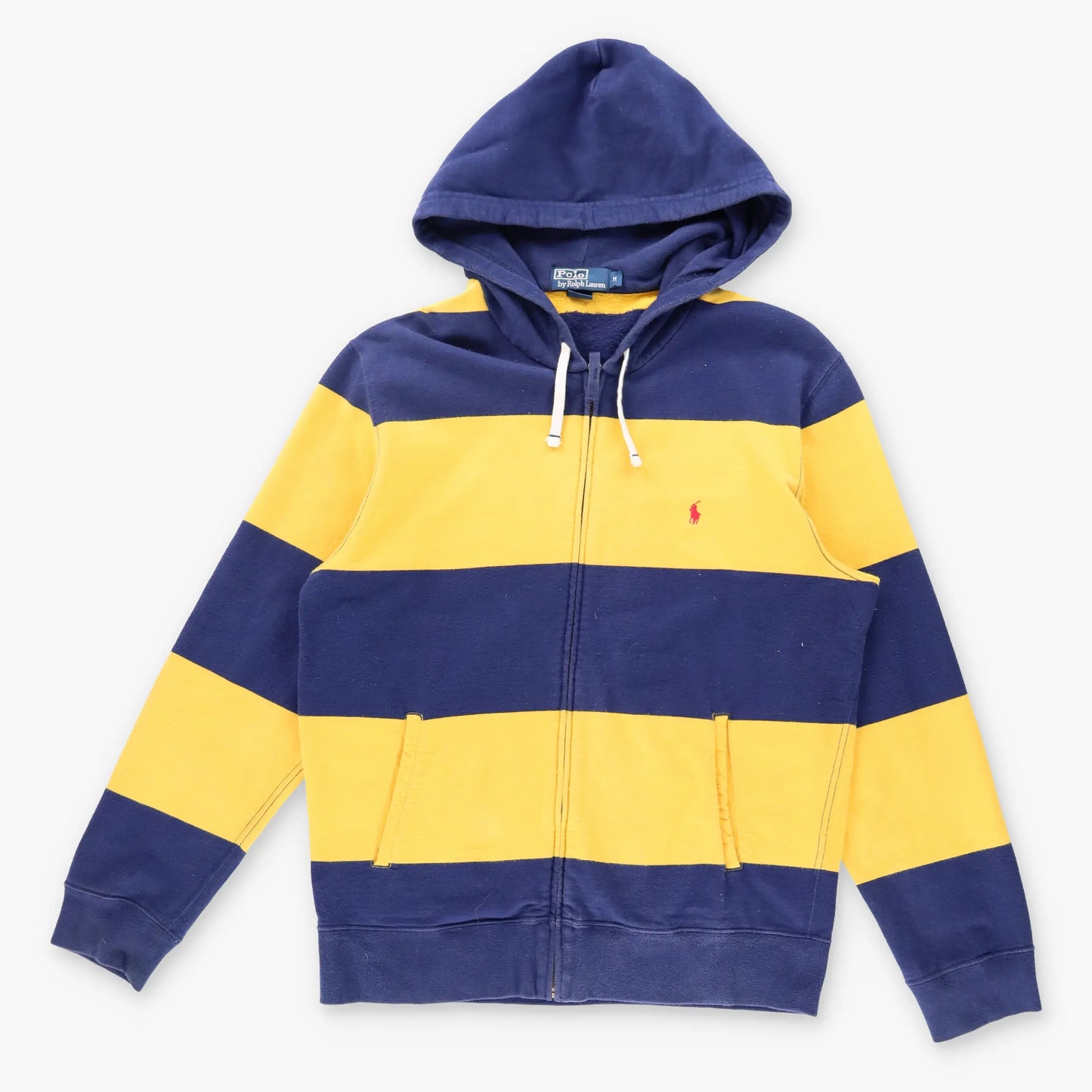 Vintage 90'S POLO RALPH LAUREN Embroidered Pony Stripe Hooded Rugby Sweatshirt (M)