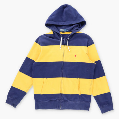 Vintage 90'S POLO RALPH LAUREN Embroidered Pony Stripe Hooded Rugby Sweatshirt (M)