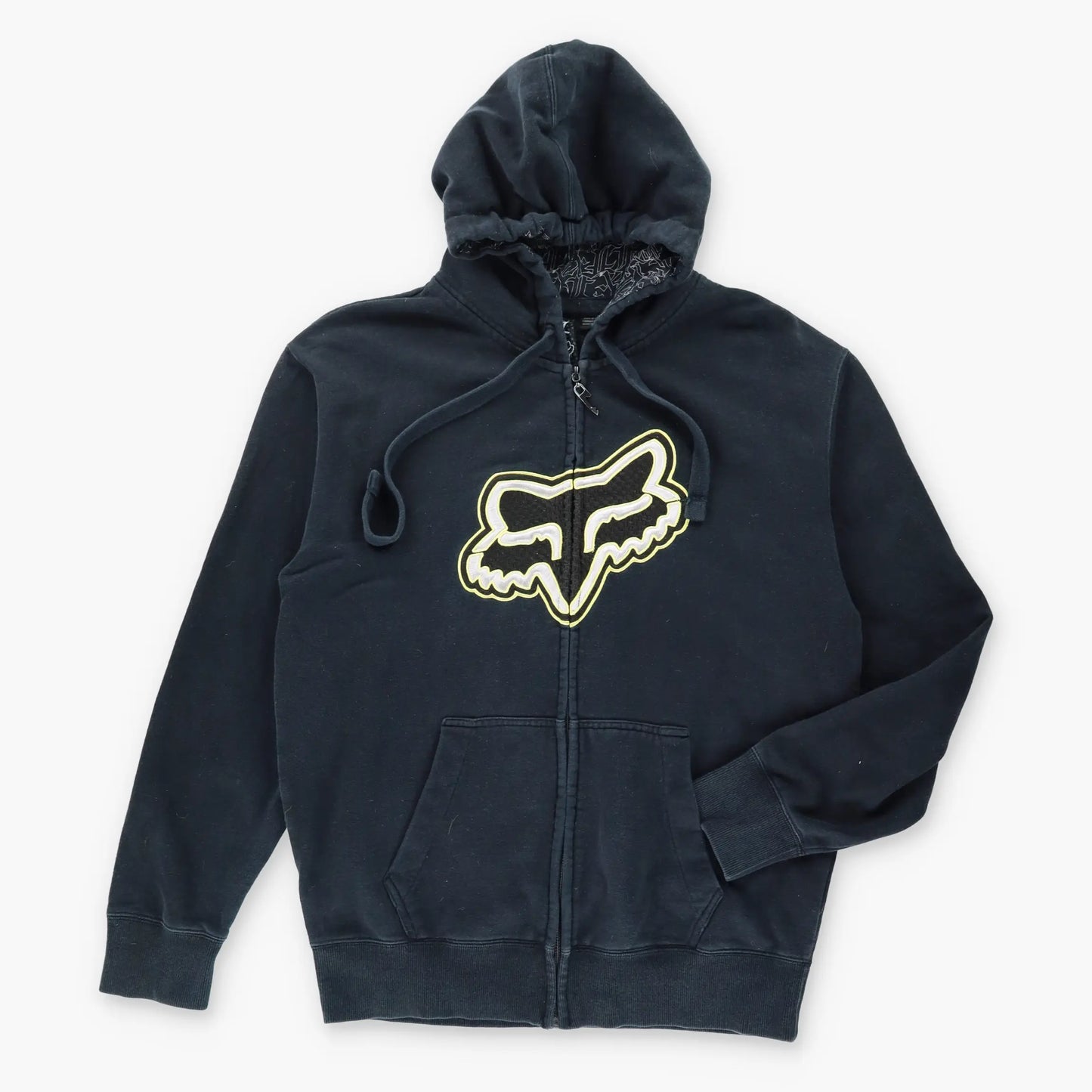 Vintage FOX RACING Y2K Embroidered Yellow & Black Hooded Sweatshirt (L)