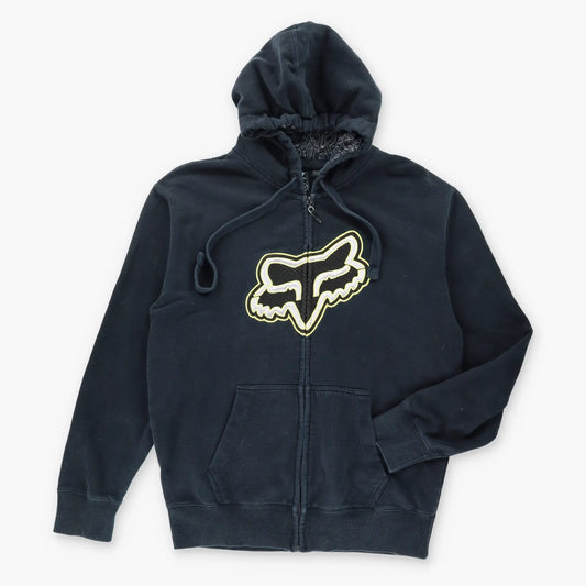 Vintage FOX RACING Y2K Embroidered Yellow & Black Hooded Sweatshirt (L)