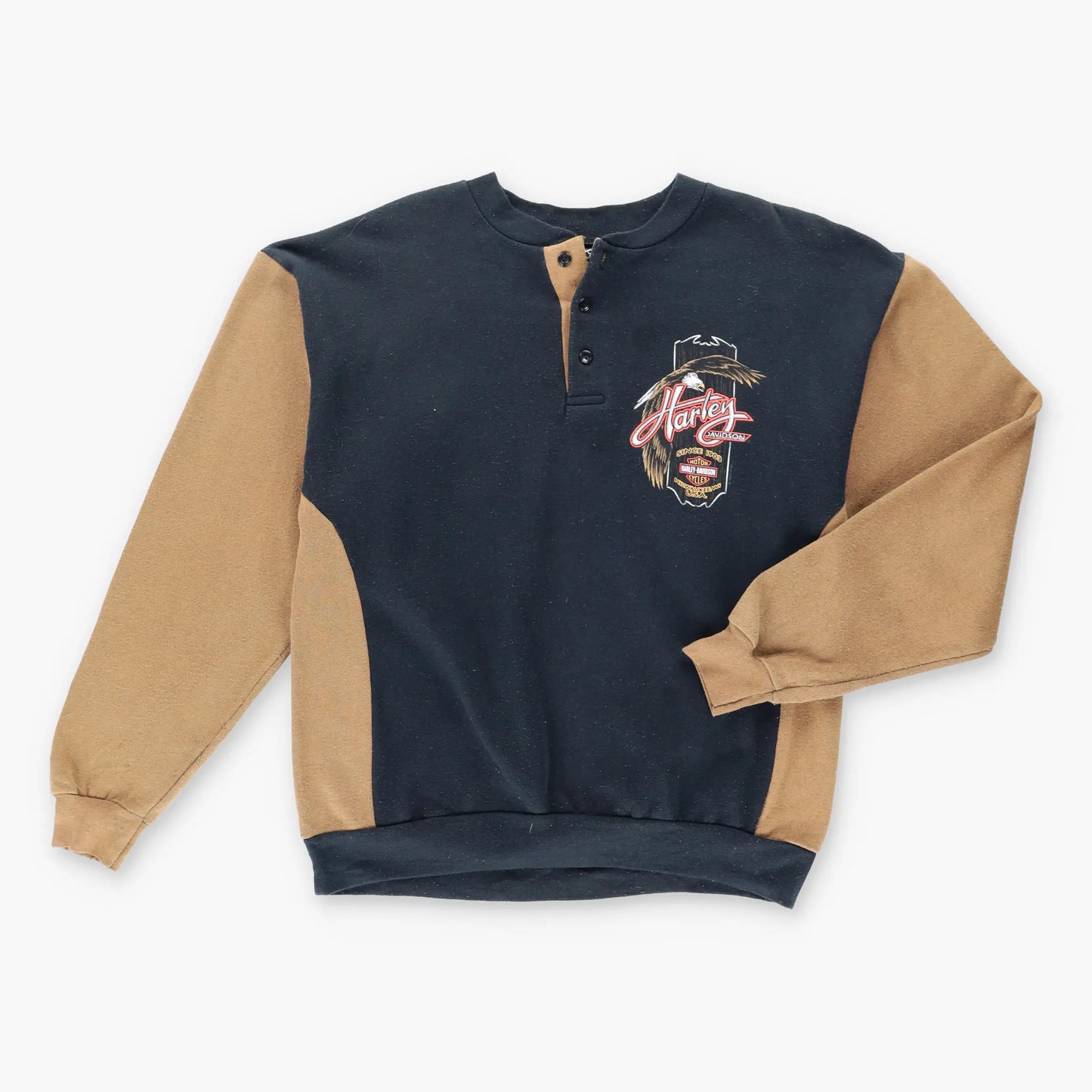 1996 Vintage HARLEY DAVIDSON Henley 50/50 USA Made Motorcycle Sweatshirt (M)
