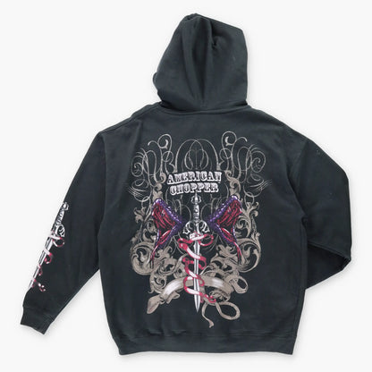 Vintage AMERICAN CHOPPER Y2K Double Snake Dagger RARE Glitter Sweatshirt (XL)