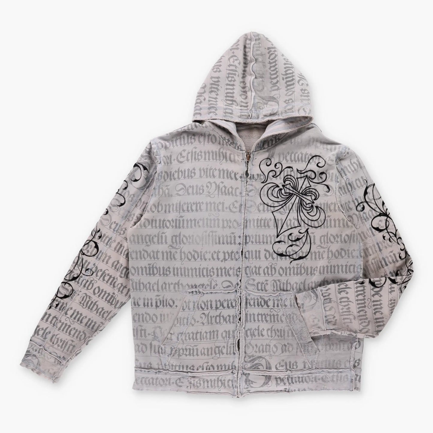 Vintage AFFLICTION Y2K 'Aficionado' Distressed Grey Sweatshirt (XL-XXL)