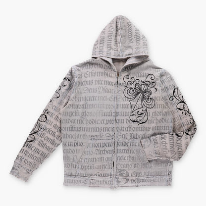 Vintage AFFLICTION Y2K 'Aficionado' Distressed Grey Sweatshirt (XL-XXL)