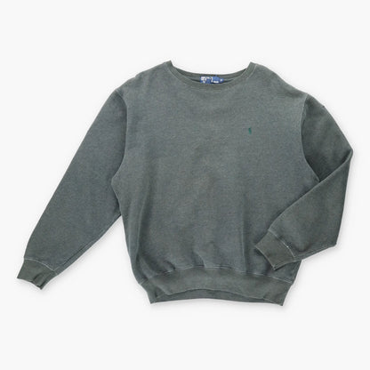 Vintage POLO RALPH LAUREN 90's Embroidered Pony Grey & Green Sweatshirt (M)