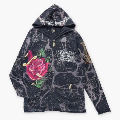 Vintage CHRISTIAN AUDIGIER Y2K Rhinestone Skull Zip Up Hooded Sweatshirt (XL-XXL)