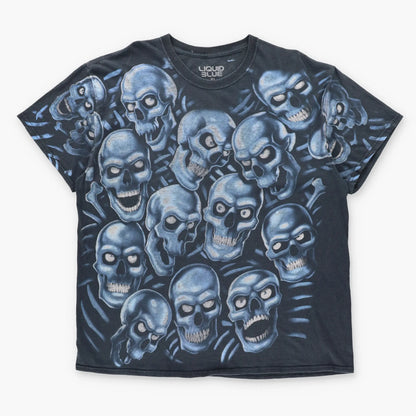LIQUID BLUE Vintage Skull Pile All Over Print Black & Blue T-Shirt (XL)