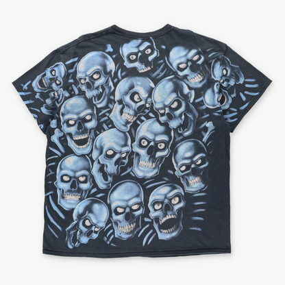 LIQUID BLUE Vintage Skull Pile All Over Print Black & Blue T-Shirt (XL)