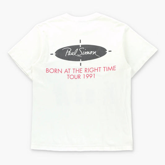 Vintage 1991 PAUL SIMON 'Born At The Right Time' Tour White Single Stitch T-Shirt (L)