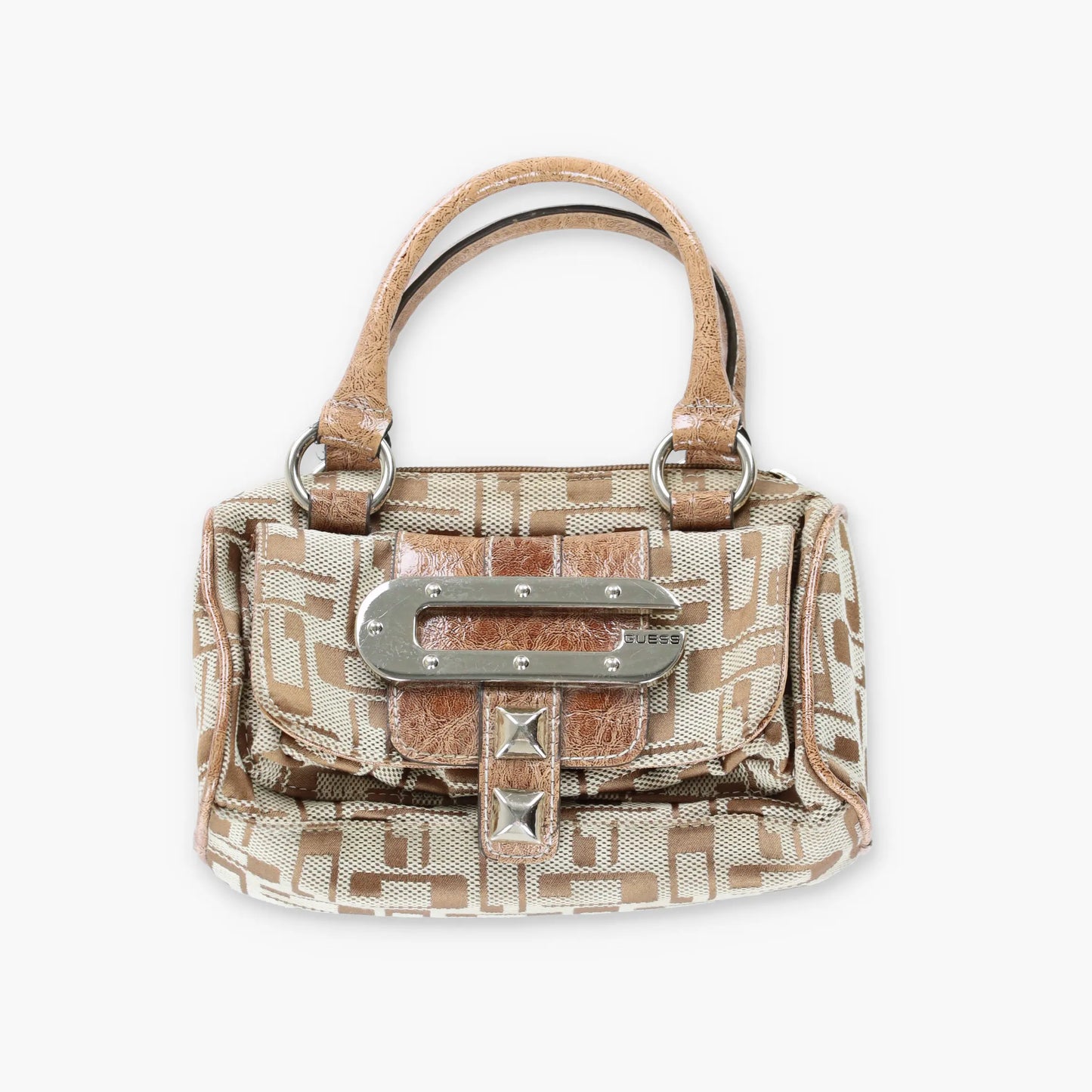 Vintage GUESS Studded Logo Brown & Cream Y2K Mini Bag