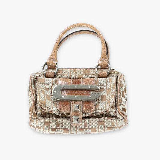 Vintage GUESS Studded Logo Brown & Cream Y2K Mini Bag