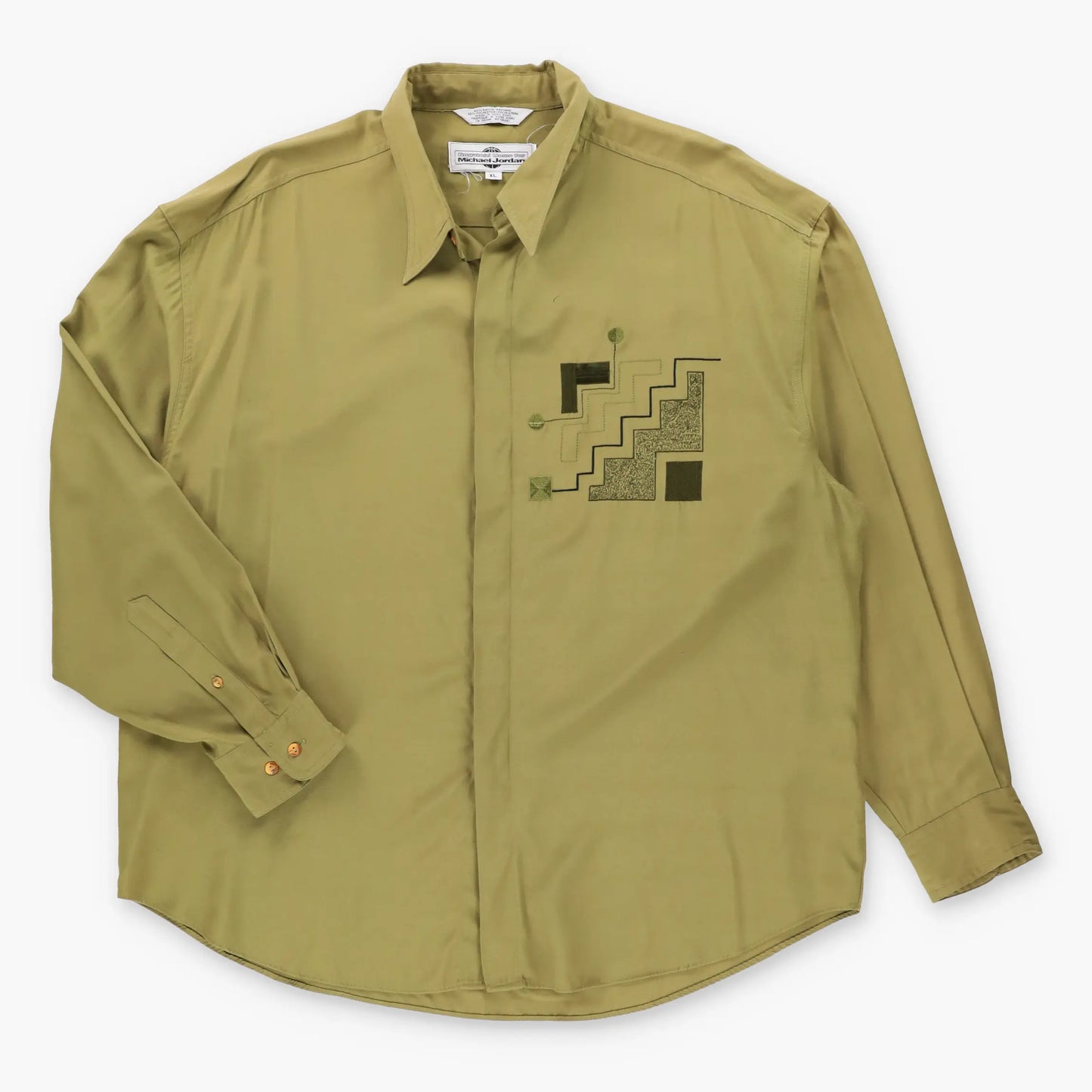 Vintage BUGATCHI UOMO x MICHAEL JORDAN Embroidered Olive Green Button Up Long Sleeve Shirt (XL)