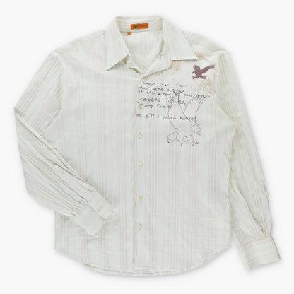 Vintage APRICOTTREE Embroidered Eagle & Writing White Y2K Button Up Long Sleeve Shirt (M)