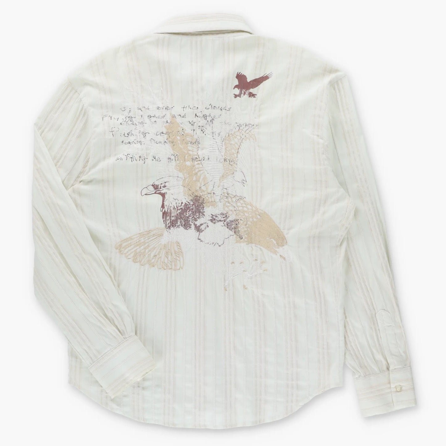 Vintage APRICOTTREE Embroidered Eagle & Writing White Y2K Button Up Long Sleeve Shirt (M)