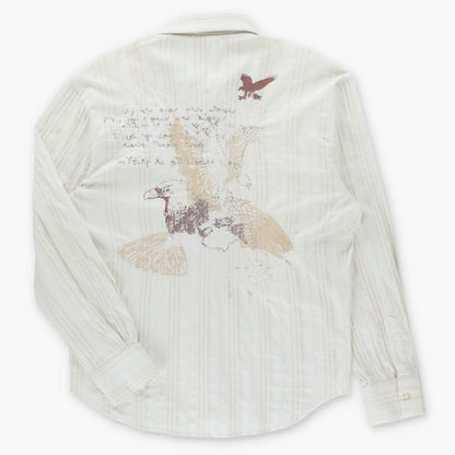 Vintage APRICOTTREE Embroidered Eagle & Writing White Y2K Button Up Long Sleeve Shirt (M)