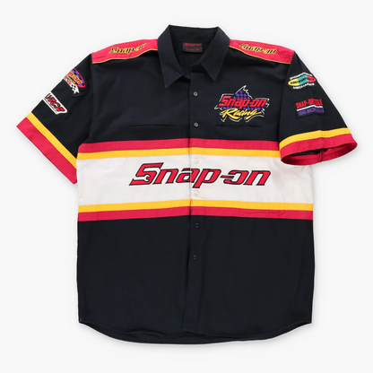 Vintage SNAP-ON RACING Embroidered Logo Patch Motorsport Pit Crew Button Up Short Sleeve Shirt (XXL)