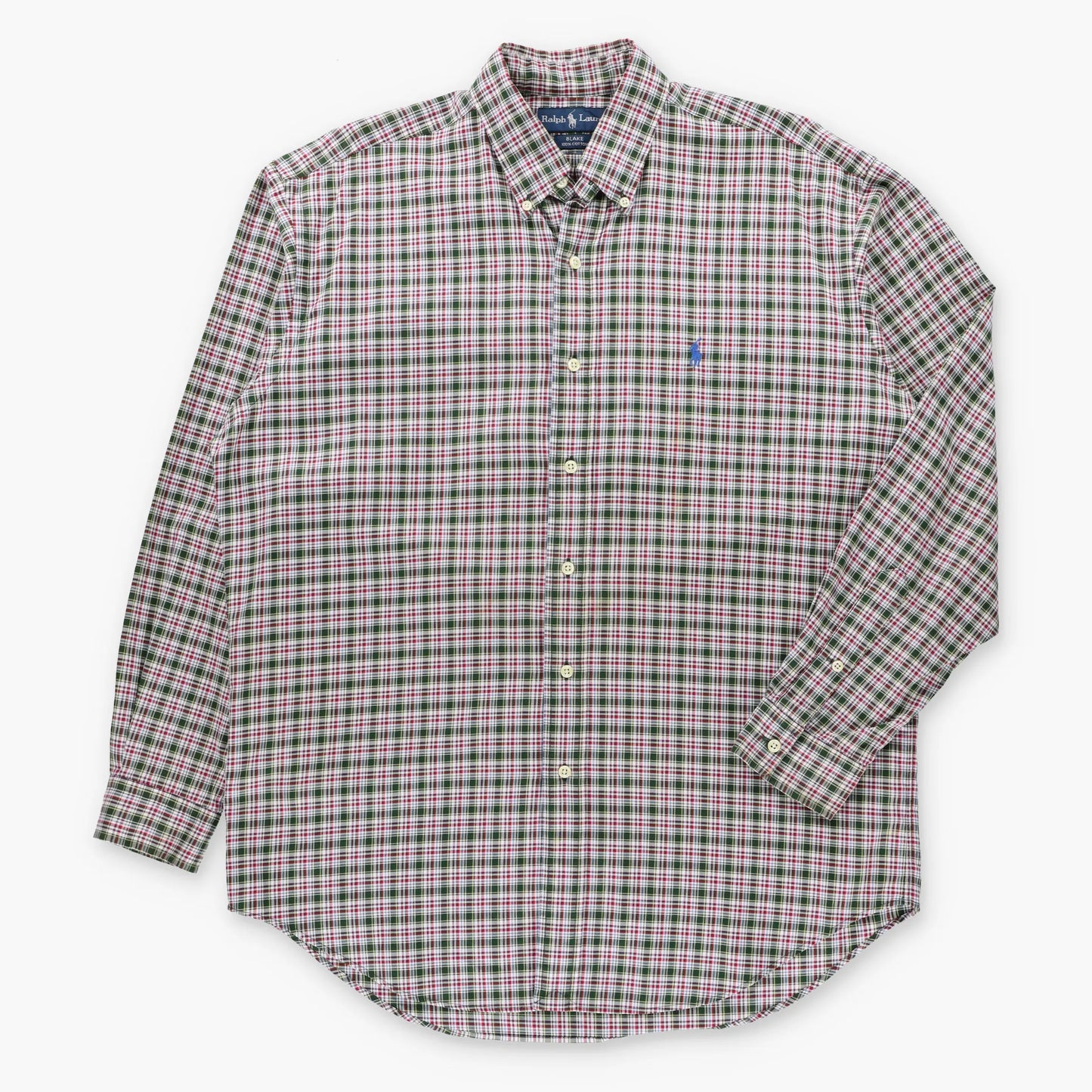 Vintage 90s RALPH LAUREN 'Blake' Embroidered Pony Logo Red & Green Plaid Button Down Long Sleeve Shirt (L)