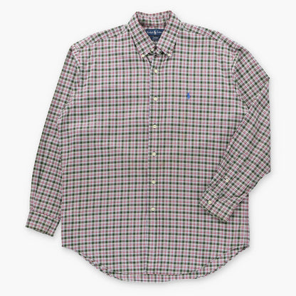 Vintage 90s RALPH LAUREN 'Blake' Embroidered Pony Logo Red & Green Plaid Button Down Long Sleeve Shirt (L)