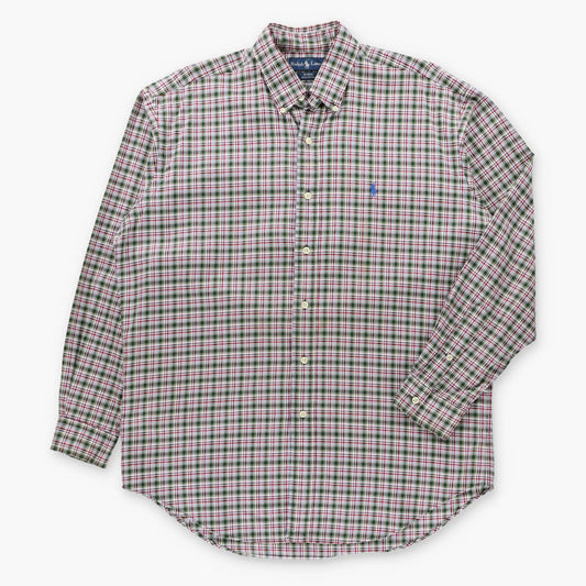 Vintage 90s RALPH LAUREN 'Blake' Embroidered Pony Logo Red & Green Plaid Button Down Long Sleeve Shirt (L)
