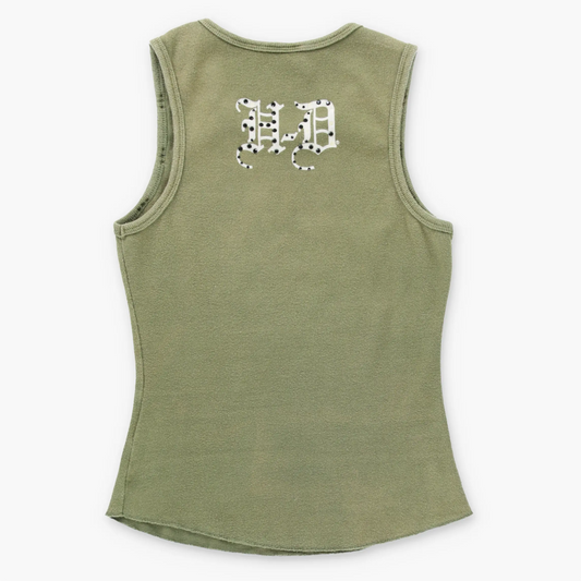 HARLEY DAVIDSON Vintage Y2K Embellished & Studded Olive Green Tank Top (Women's XS-S)